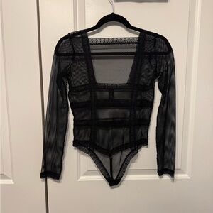 Victoria's Secret Black Mesh Long Sleeve Bodysuit
